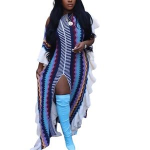 flounced knitted striped split dress